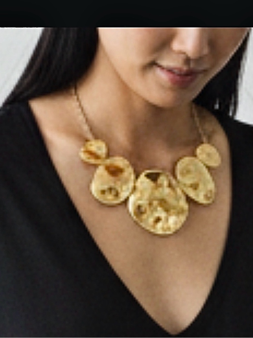Hammered Disc Bib Statement Necklace. Lobster Clasp, Adjustable Length Gold Tone